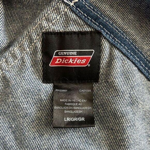 Dickies Carpenter Overalls Bib Denim Blue Wash Mens Size L Work Wear - Picture 8 of 8